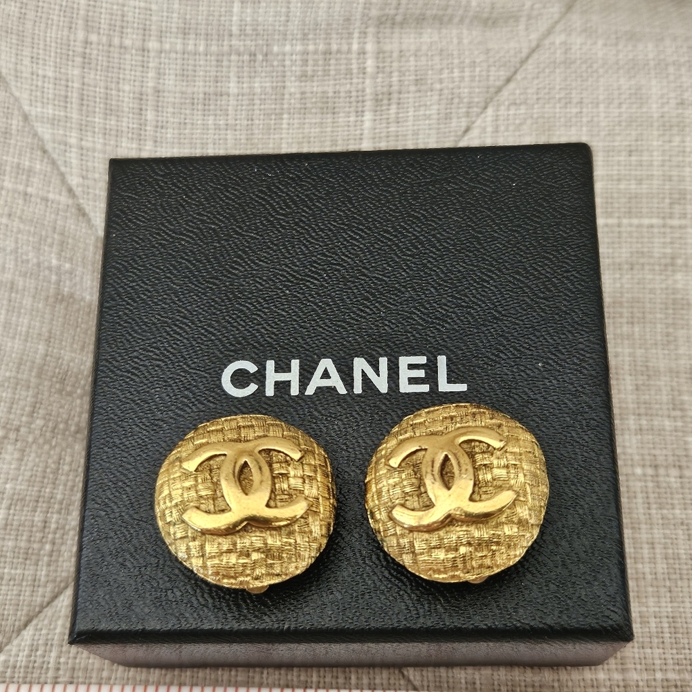 Authentic Vintage Chanel logo earrings clip on 29 *rare finds*